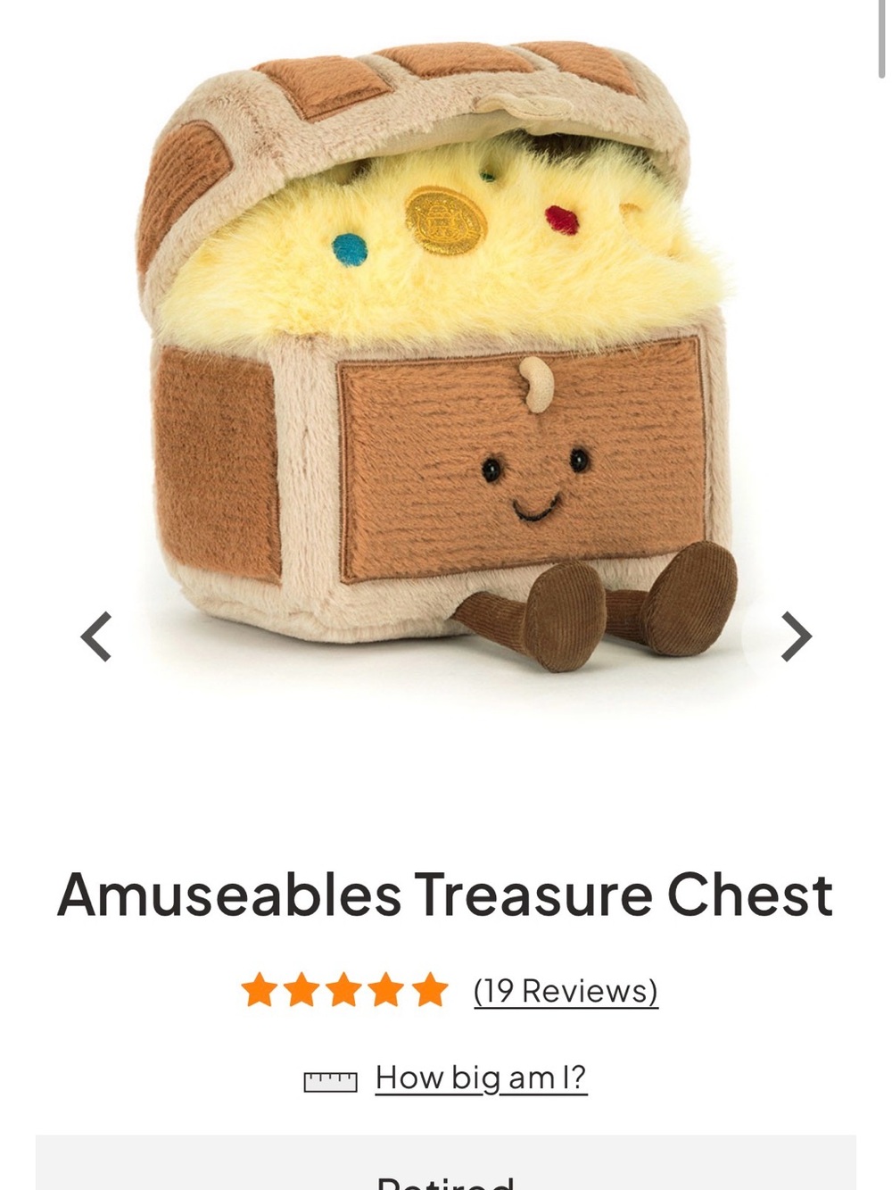 RETIRED Jellycat Treasure Chest Plush Toy - Brown & Yellow